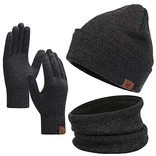 Winter Beanie Hat Scarf Touchscreen Gloves Set for Men & Women