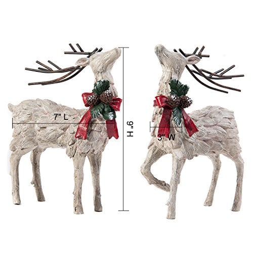 Resin Holiday Figurine Decorative Christmas Deer Tabletop Statue Decor, 2 Pack