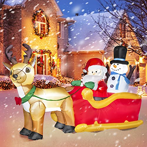 8 FT Christmas Inflatable Reindeer Sleigh Decoration w/  Built-in LED