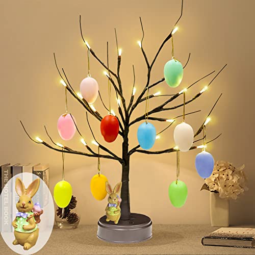 LED Lighted Tree 21 Inch Tabletop Easter Tree Lights w/ Easter Eggs Bunny Ornaments