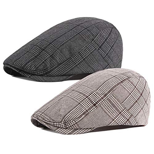 2 Pack Men's Cotton Flat Cap Ivy Gatsby Newsboy Hat (M)