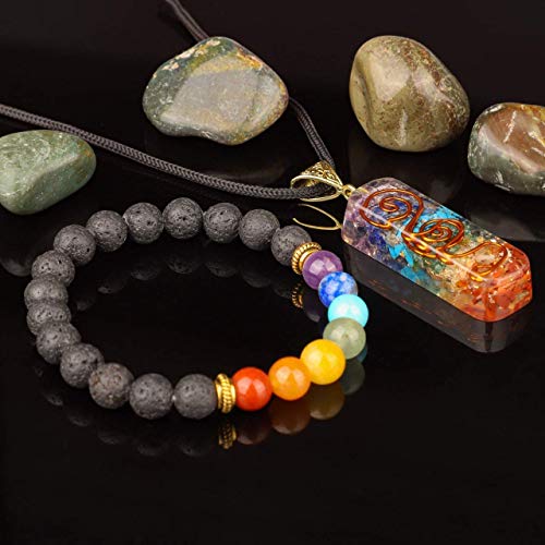 7 Chakra Necklace and Chakra Bracelet and amethyst Crystal Necklace Jewelry Bundle Set