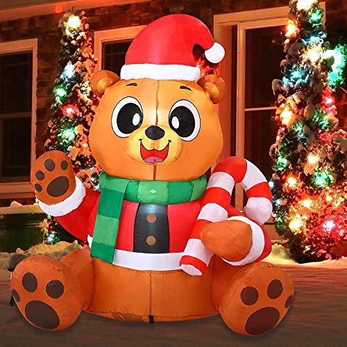 5 FT Christmas Teddy Bear Inflatable with Build-in LEDs