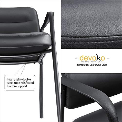 Executive Leather Guest Chairs w/ Armrest Ergonomic Upholstered Lumber Support Side Chairs Set of 2 (Black)