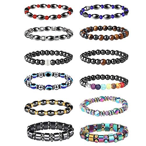 12Pcs Hematite Set Magnet Stone Anxiety Relief Magnetic Therapy Bracelet