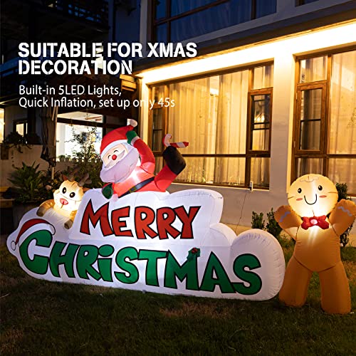 9.5FT Merry Christmas Inflatables w/ Santa, Reindeer & Gingerman & Build-in 5LEDs