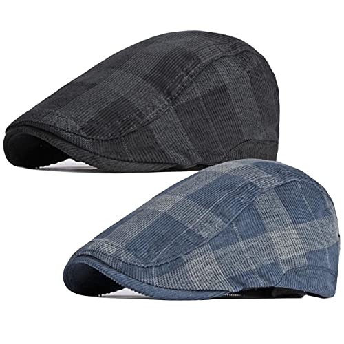 2 Pack Men's Cotton Flat Cap Ivy Gatsby Newsboy Hat (M)