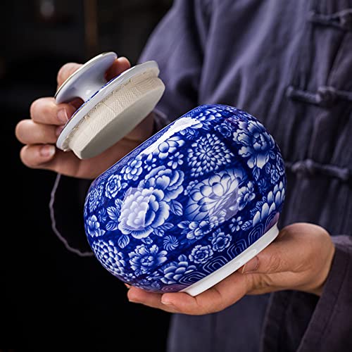 Ancient Chinese Blue & White Porcelain Ceramic Storage Jar w/ Sealed Lids