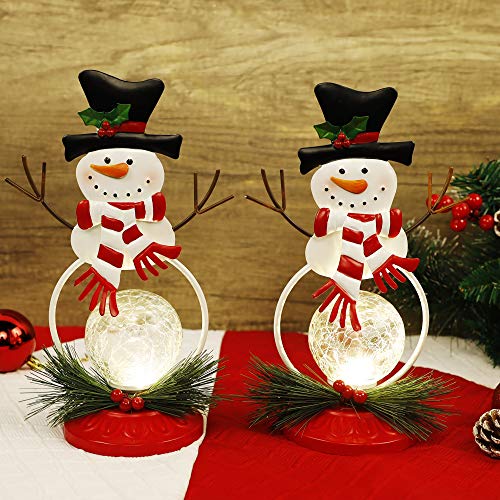 2 Pack 11.2 Inch Christmas Snowman Ornaments w/ Lighted Glass Ball