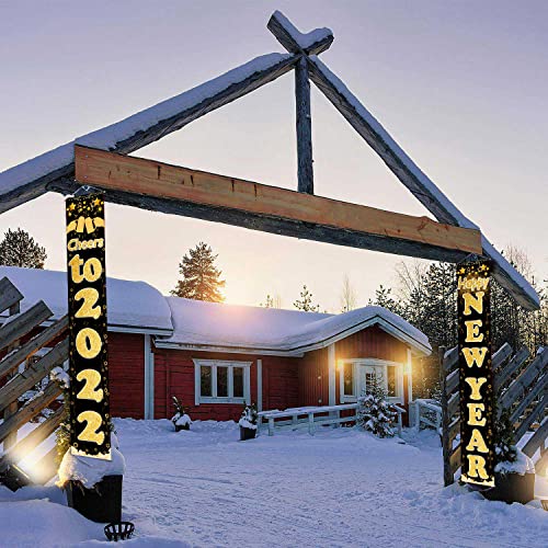 Golden Cheers to 2022 Happy New Year Hanging Banner Porch Sign  72"x12"