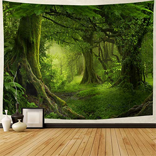 Virgin Forest Green Tree in Misty Forest Tapestry Wall Decoration