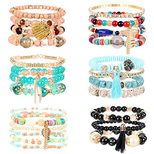 6 Sets Bohemian Stackable Bead Bracelets for Women