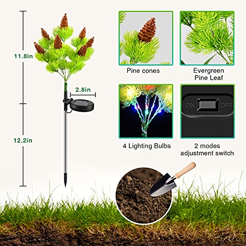 Upgraded 4 Pack Solar Powered Pine Cone Flowers Design Solar Lights Outdoor Garden Decorative