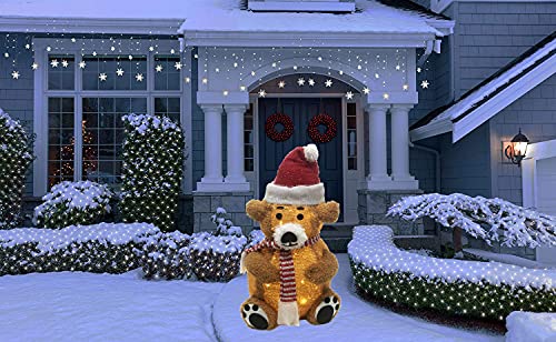 2Ft Christmas Little Brown Bear with Christmas Hat Built-in LED Light