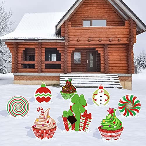 8Pcs Christmas Yard Sign w/ 16Pcs Stakes Cupcake Candy Lawn Sign