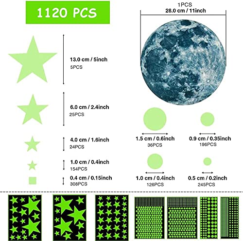 Glow in The Dark Stars for Ceiling, 1079 PCS, Stars. Moon & Planets