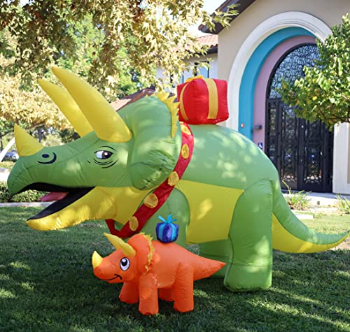 7.5 FT Christmas Inflatables Triceratops Dinosaur w/ Baby Dino Carry Gift Box