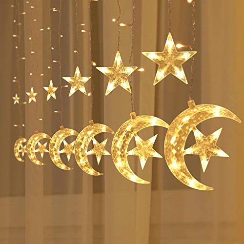 138 LED Moon Star Window Curtain String Lights 8 Flashing Modes