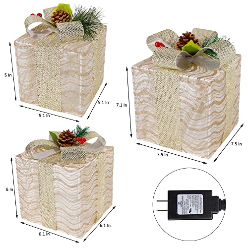 Set of 3 Lighted Gift Boxes Christmas Decorations