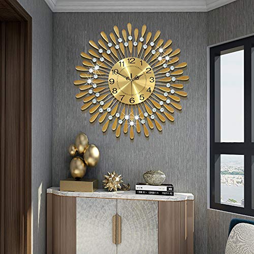 Modern Silent Large Wall Clocks-  Non-Ticking 24 Inch Round Crystal Gold Clocks