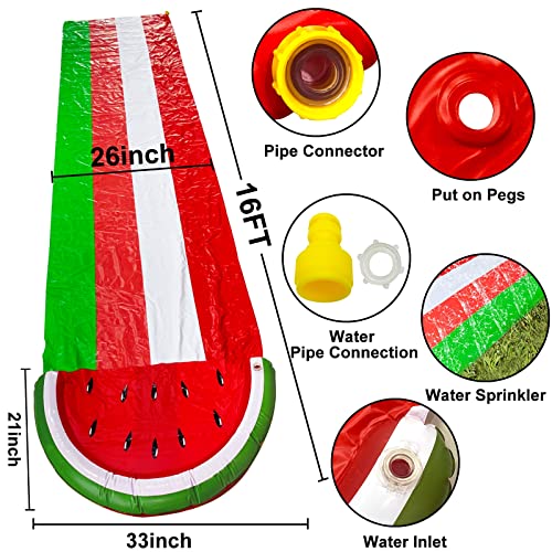 16 Ft Watermelon Lawn Water Slides with Sprinkler