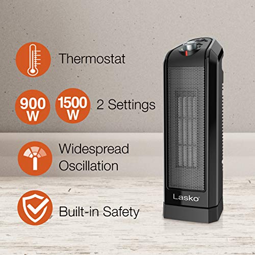 Portable 1500W Oscillating Electric Ceramic Space Heater w/ Manual Thermostat & Overheat Safety Protection