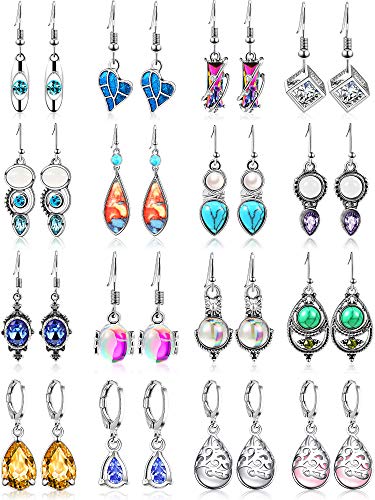 16 Pairs Crystal Drop Dangle Earrings for Women