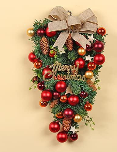 Christmas Wreath for Front Door Teardrop Swag w/ Merry Christmas Sign