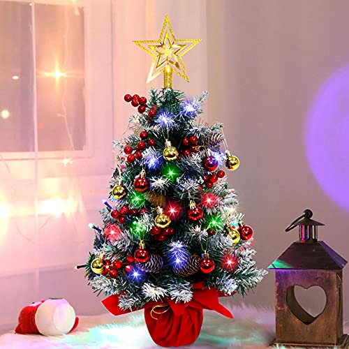 24Inch Mini Christmas Tree w/ 50 LED String Lights, 31 pcs Christmas Tree Ornaments