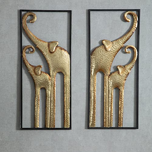 Set of 2 Elephant Wall Art Decoration  Gold Metal (11.8x27.6in)