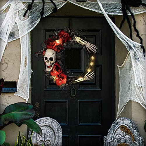 Halloween Decorations Light Up Skeleton Wreath