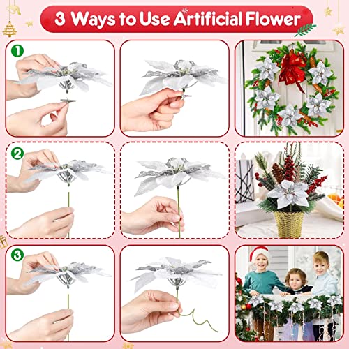 20 Packs Poinsettia Artificial Flowers for Christmas Tree Decoration