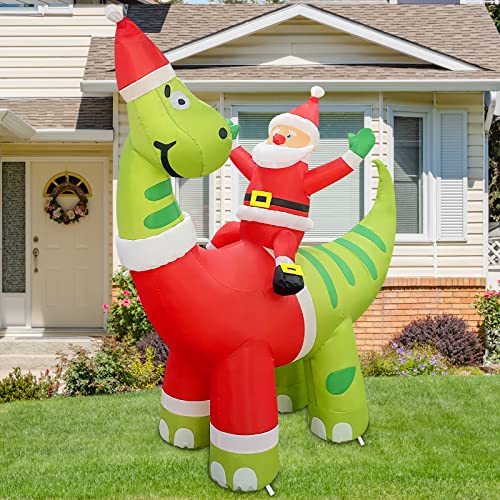 6ft Christmas Inflatables Santa Claus Riding A Dinosaur w/ Built-in LEDs