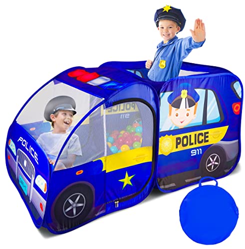 Police Car Pop Up Play Tent w/ Sound Button for Kids Playhouse