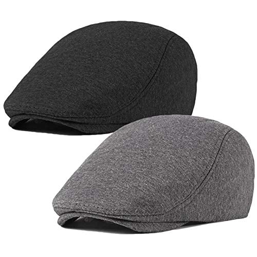 2 Pack Men's Cotton Flat Cap Ivy Gatsby Newsboy Hat (M)