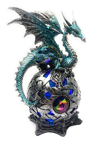 Dragon Figurine Light Up LED Orb Cycling Through Many Vibrant Colors Fantasy Décor, 8 X 4 X 4 inches