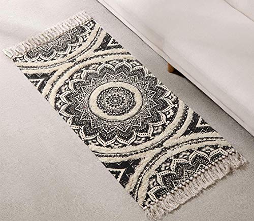 Boho Mandala Runner & Area Rug, Black and Cream