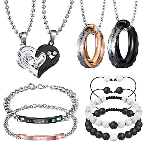 8 Pieces Couple Necklace Bracelet Matching Set for Women Men