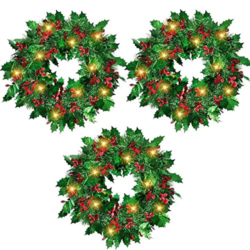 3 Pack 11.8" Green Tinsel Christmas Wreath Decoration