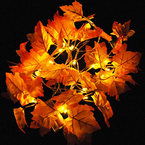 2 Pack Fall Garland, 9 Ft 20 LED Maple Leaves with Warm String Lights Fall Decor