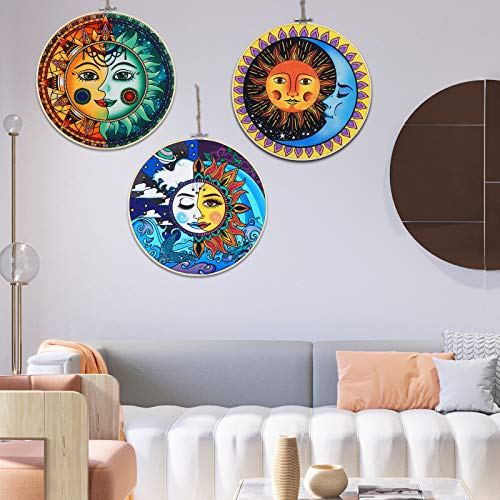 Pack of 3 Sun and Moon Wall Art Decoration with Frame