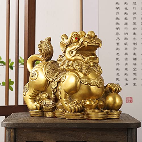 Set of 2 Feng Shui pixiu/pi yao Statue Figurine Attract Good Luck Wealth Decoration Sculpture Golden