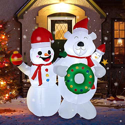 6 FT Christmas Inflatables Decoration Lighted Blow up Polar Bear w/ Snowman Built-in LED