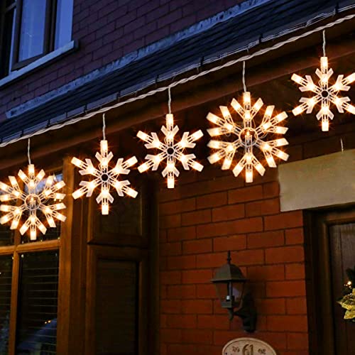 8.5 FT Christmas Snowflake String Lights w/ 6 Drops, 100 Lights Connectable