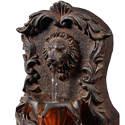 10.6 Inches Fountain Classic Lion Head Polyresin w/ Cobblestone Soothing Sounds