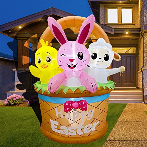 6 ft Inflatable Easter Bunny Chick Lamb in an Easter Basket w/ LED Lights