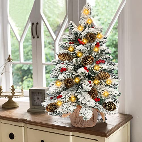 [ Snow Flocked & Timer ] Pre-lit Tabletop Christmas Tree Decoration