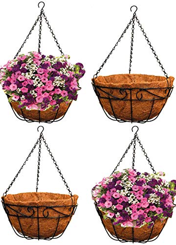 4 Metal Hanging Planter Basket w/ Coco Coir Liner