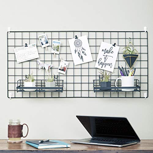 Wire Hanging Wall Grid - Black - Home Decoration - Office Storage & Organizer w/ Bonus Clips