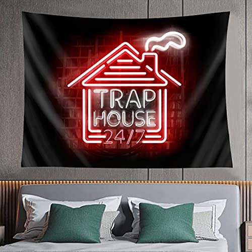 HOUSE Glowing RED NEON SIGN Tapestry for Home Decoration (60×50inch)
